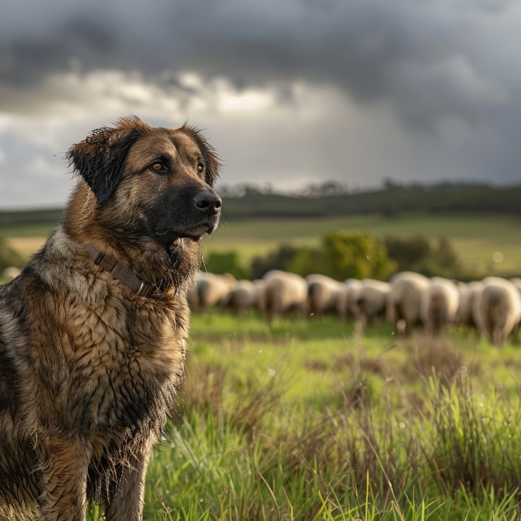 Guardian dog watching over sheep
