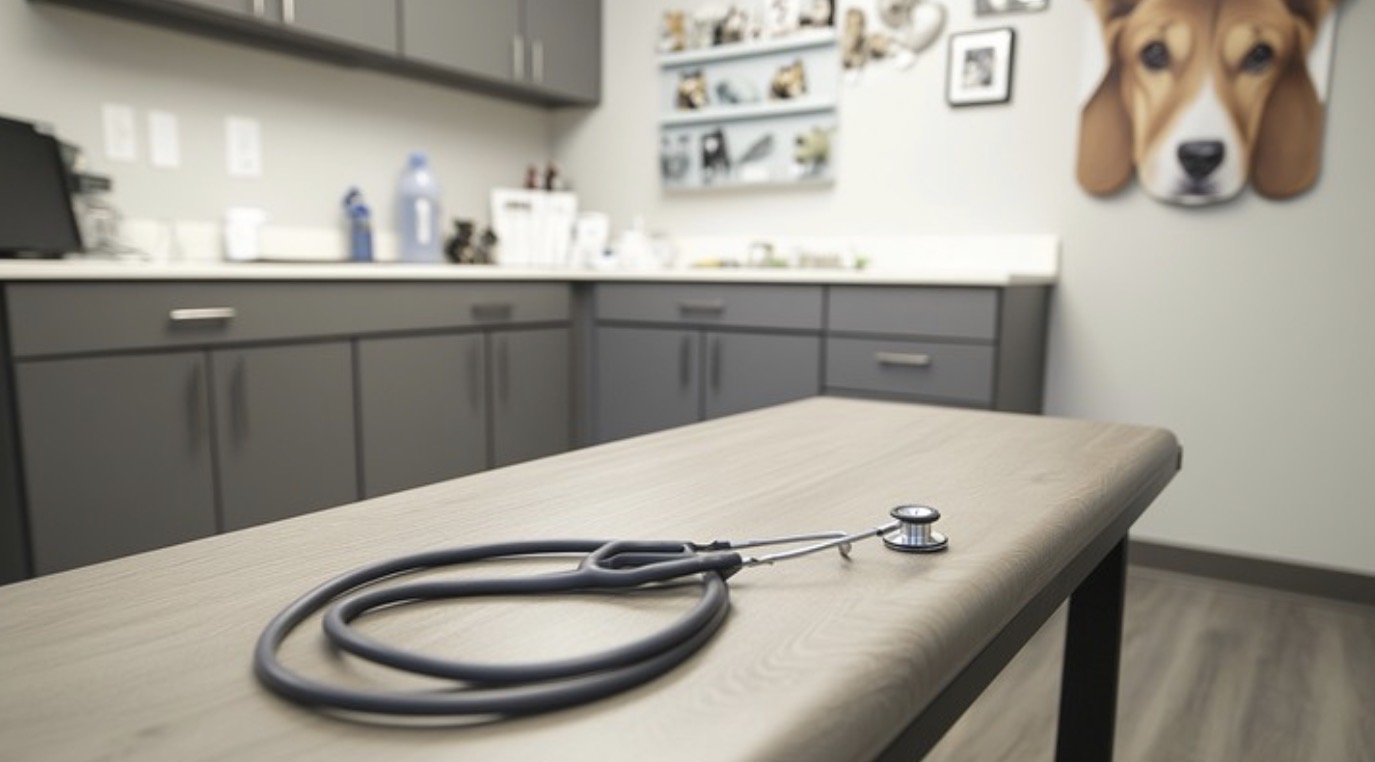 Stethoscope on veterinary exam table