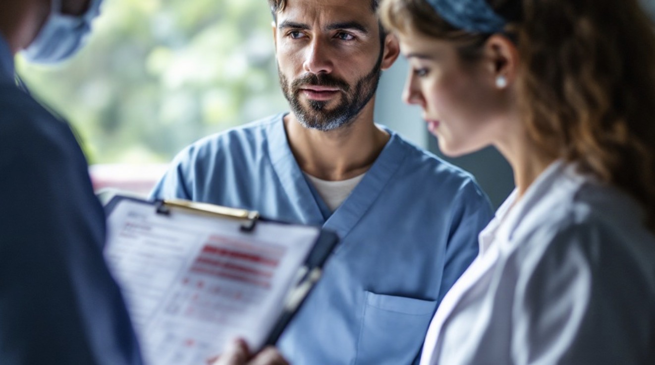 Medical team reviewing documentation together